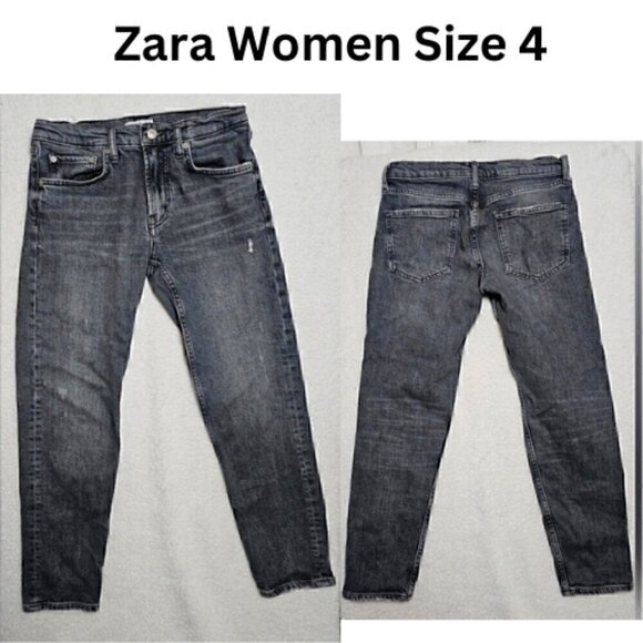 Zara Denim - ZARA Black Distressed Straight Fit Premium Denim Collection Size 4 Jean